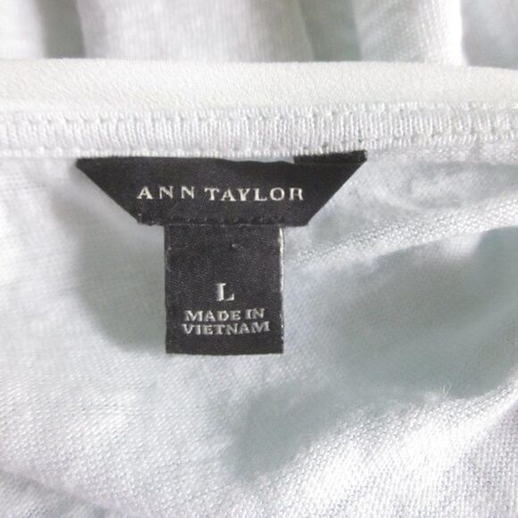 Ann Taylor Womens Size L Off White (Pale Green) Linen Pullover Summer 3/4 Sleeve - Picture 3 of 11